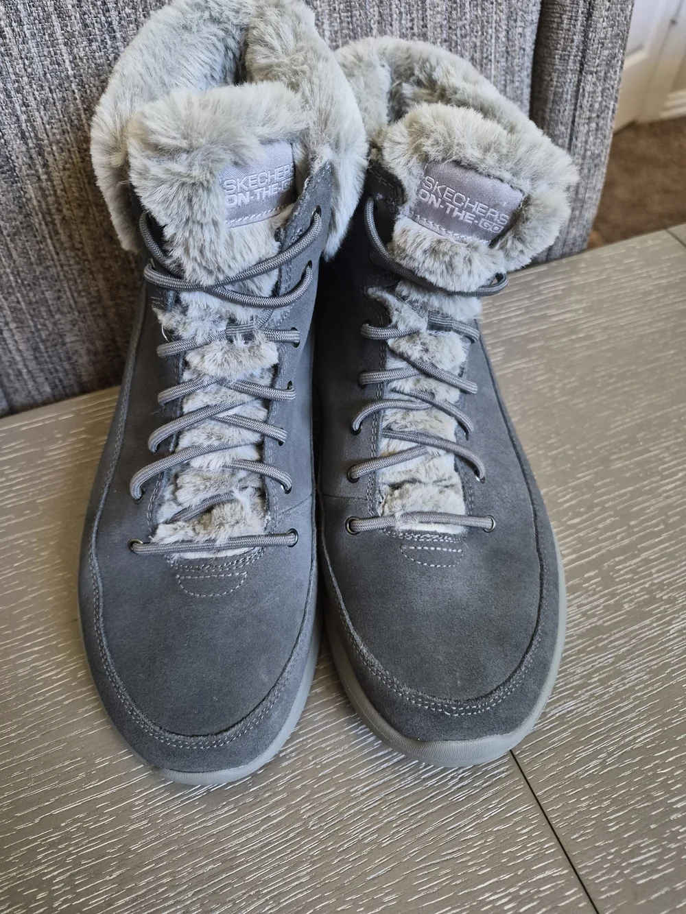 Skechers Winter Chill Gray Suede Faux-Fur Lined Lace-Up Winter Boots